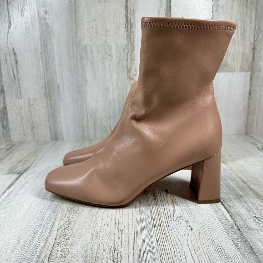 Steve Madden Blush Tan Stretch Leather Block Heel Ankle Boots